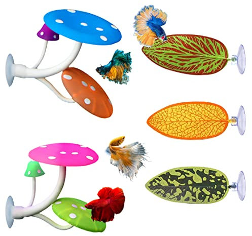 HyzaPhix 5 Stücke Betta Bett Blatt Hängematte für Betta Fisch, Pilz Aquarium Silikon Pflanzen, Aquariumpflanze Aquarium Dekoration für Aquarium Landschaft