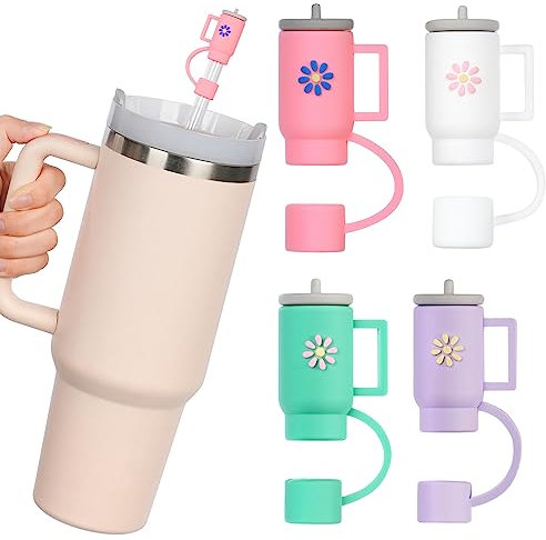 AUAUY Lot de 4 Couvercles de Paille Pour Tasse Stanley, 10mm, Pailles Couvre Antipoussière, Embouts de Paille Réutilisables pour Accessoires de Gobelet Stanley Cup