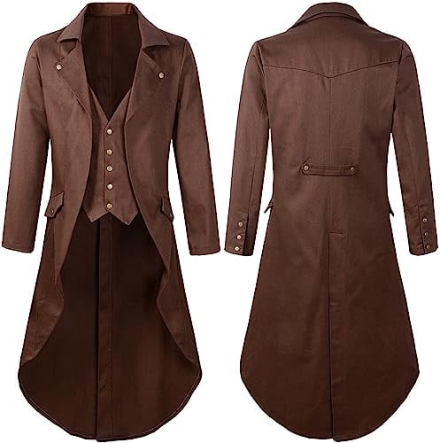 RLEHJN Steampunk Jacket Men UK Clearance Long Coat Vintage Tailcoat Jacket Gothic Victorian Frock Coat Uniform Costume Single Breasted Trench Coat Autumn Casual Lapel Collar Overcoat