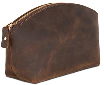 Premium Kosmetiktasche Damen Leder - Luxuriöse Schminktasche Damen Leder mit großem Fach - Elegante und langlebige Make-Up Tasche für Reisen und Täglichen Gebrauch Dark Tobacco