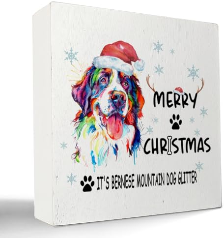 kunlisa Berner Sennenhund Weihnachten Holzkiste Schilder, Weihnachtsschilder, Berner Sennenhund Geschenke, Hund Weihnachtsdekoration, Weihnachtsdekoration, Hundeschilder für Heimdekoration 12,7 x 12,7