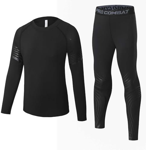 Echinodon Sportunterwäsche Kinder Fußball Jungen Mädchen Schnelltrockend Funktionsunterwäsche Kompressionsunterwäsche Set für Fitness Running Fußballtraining Basketball Radsport A-Schwarz S
