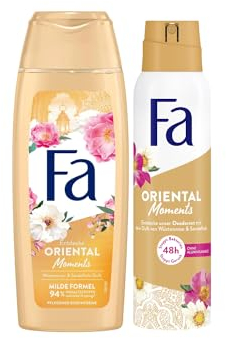 FA Duschgel Oriental Moments (1x 250 ml) & Deospray (1x 150 ml) mit dem zarten Duft von Wüstenrose & Sandelholz, 48h Deo-Schutz ohne Aluminiumsalze, Vegane Formel