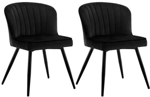 Lestarain Esszimmerstühle 2er Set, Stühle Esszimmer Modern, Sitzfläche aus Samt, Metallbeine, Ergonomischer Stuhl für Küche Wohnzimmer Schminktisch Schlafzimmer, Schwarz, LCNI122002-2