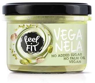 Feel FIT VEGANELA Pistaziencreme mit 45% Pistazien ohne zucker - veganer brotaushfistrich - Pistazienpaste für Eis, zum Backen, natürliche Pistazienmousse im Glas ohne Palmöl, 200 g