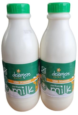1L Delamere Dairy Sterilised Semi Skimmed Long Life Milk Plastic Bottle (2 x 1Litre)