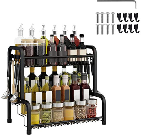 JNGLGO Portaspezie a 4 animali, in metallo, con 8 ganci rimovibili, per piano di lavoro, cucina