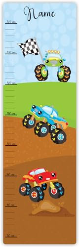 Farbklecks Collection Kinder Messlatte Monstertruck 70-140 cm personalisierbar mit Namen, Messleiste, Kinderzimmer, Holzmesslatte