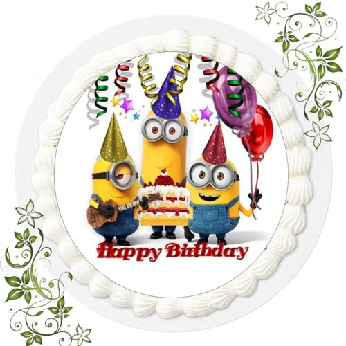 ich FONDANT Tortenbild, Zuckerbild mit Motiv, Essbares Foto für Torten, Tortenbild, Tortenaufleger Ø 20cm FONDANT Minions Nr. 33
