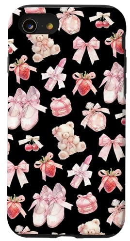 iPhone SE (2020) / 7 / 8 Cute Bear and Ballet Dance Shoes Pattern, Jet Black Case