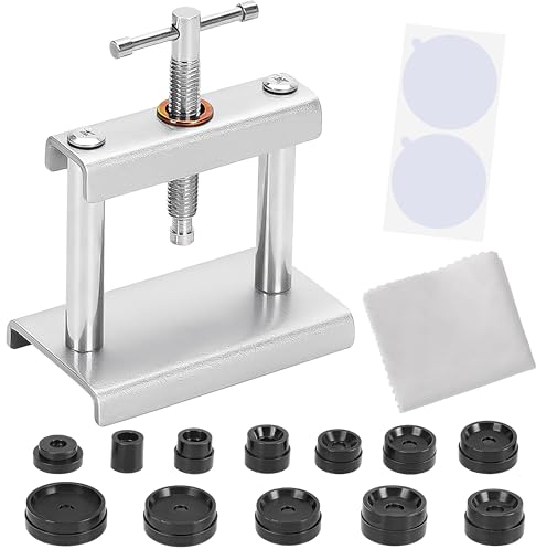 Presse de Boîtier Montre, Outil de Réparation de Pression de Montre, Kit Changement Pile Montre avec 12 Matrices, Fermeture de Boîtier, Outil de Remplacement de Batterie