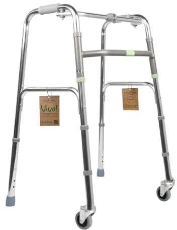 EkoHealthy® Deambulatore Vivo Sicuro Controllato In Toscana, Leggero E Resistente Fino A 130kg, Pieghevole, Regolabile In Altezza, 2 Ruote Piroettanti. Adatto A Disabili E Anziani. Grigio Scuro