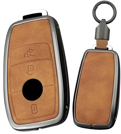 TECART Smart Autoschlüssel Hülle Schlüsselhülle Passt für Mercedes Benz Klasse A B S GLC GLE W222 C217 A217 A238 W463 S205 C205 Schlüsselschutz Schlüsseltasche Leder Schlüsselbox 3 Tasten Braun