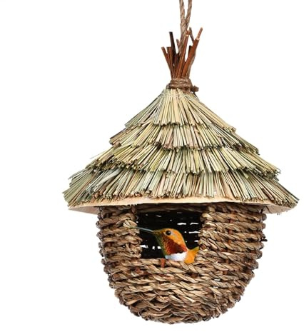 Vogelnest Gras Geflecht - Nistkasten Rotkehlchen zum Aufhängen | Vogelhaus Nistkasten für Käfig oder Garten | Nistkästen für Vogelmeisen | Vogelnest | Kanarienvögel für Balkongeländer im Baum Outdoor