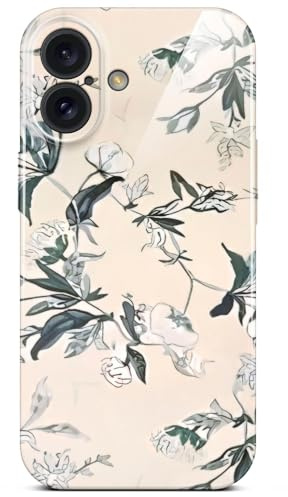 ONEFLOW Flower Cover für iPhone 16 Hülle in Floral Optik, Blumen Designer Case Handy Schutzhülle mit Kameraschutz, Hardcase dünne Handyhülle Blumenmuster, Creme Beige