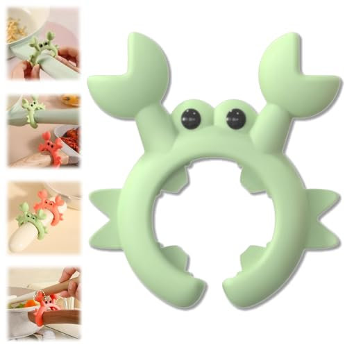 Crab Spatula Holder,Crab Utensil Rest Crab Spoon Holder,Anti-Scalding Silicone Utensil Holder,Adjustable Crab Utensil Holder Silicone Spatula Holder,Easy Gadgets for Kitchen,Silicone Spoon Rest,Green