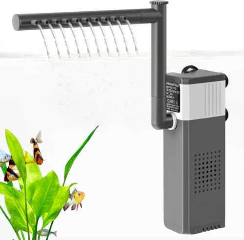 FEDOUR 8W 400LPH Filtro de Acuario Ultrapotente para Pecera de 15-70L, Filtro de Pecera Ajustable 3 en 1 con Esponja Bioquímica, Filtros para Acuario Sumergibles Internos para Tortuga/Gamba/Cría