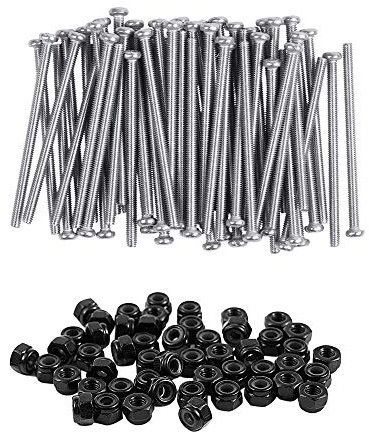 Giwnhvx Viti rotonde M2,5 x 40 mm, 60 pezzi con dadi di bloccaggio esagonali in nylon zincato M2,5 x 0,45 mm, 50 pezzi