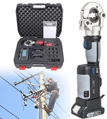 Pince À Sertir Électrique À Batterie Outil Sertissage Hydraulique, Kit D'outils Pour Câbles Et Bornes Électriques Avec 12 Paires Matrices Pour Bornes Et Fils Électriques, Plage 10 À 300 Mm²