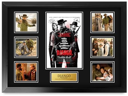 HWC Trading Django Jamie Foxx Geschenke Geduckter Poster Signiertes Autogramm Foto für Fans von Film Memorabilien - A2 Gerahmt (ID-006458)
