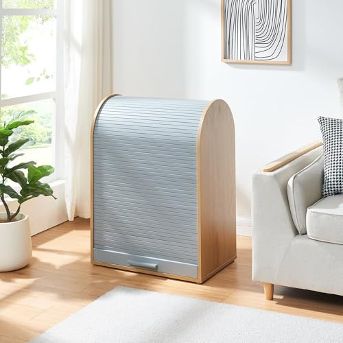 [en.casa] Armario Kavlinge Aparador Mueble de Almacnaje con Puerta de Persiana Enrollable y 1 Estante Interior Multiusos Ahorra Espacio MDF Bambú 80 x 60 x 40 cm - Natural y Gris