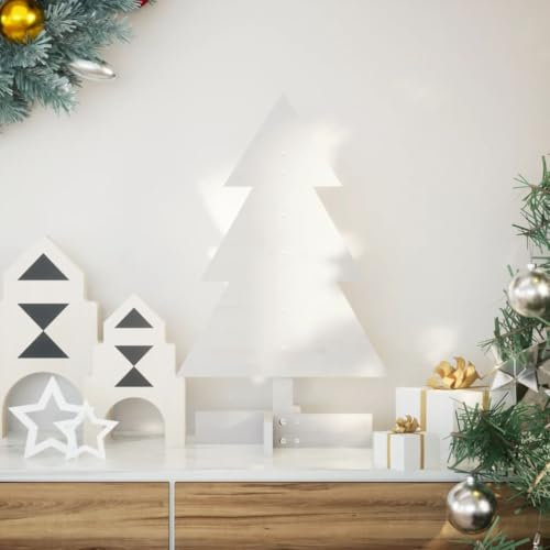 Albero di Natale in legno di pino massiccio, 60 cm, colore: bianco