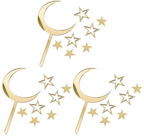 24 Pcs Moon Star Cake Toppers Charms Acrylic Moon and Stars Cake Topper Decorations Little Star Cake Topper Gold Mirror Baby Shower Cake Toppers Acrylic Graduation Cake Decorations