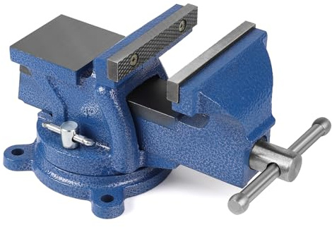 SWAWIS Schraubstock Klein Drehbar 360°, Tischschraubstock mit Amboss, Breite der Backe: 100mm, Vice aus Gusseisen, Spannwerkzeug zur Befestigung von Teilen wie Holz und Metall