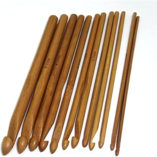 12pcs 6 Bamboo Crochet Hooks Needle Knitting Hooks Knit Craft Weave Yarn 3 to 10 mm Diameters