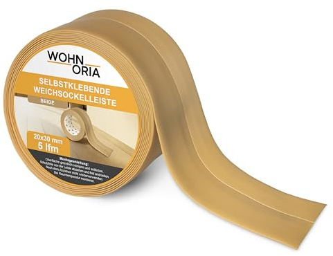 Wohnoria 5 m Weichsockelleiste 30 x 20 mm Beige Sockelleisten Knickleiste Winkel selbstklebend