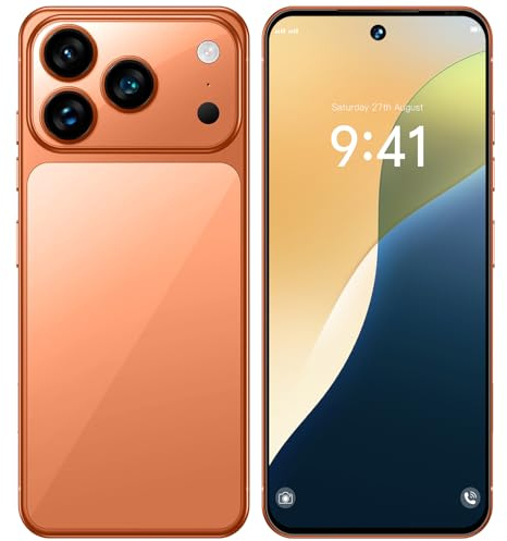 Smartphone étanche pour iPhone 17 Pro Max, écran HD 7,3 pouces, ultra fin, portable, Android, 16 Go de RAM, 1 To de ROM, 8 000 mAh, double SIM, déverrouillage par reconnaissance faciale,Orange-1TB