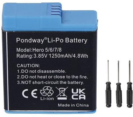 1250mAh 3.85V AHDBT-801 Battery for GoPro for Hero 5 6 7 8 2018 AABAT-001 | AHDBT-501, CS-GDB501MX, AHDBT-701, AHDBT-801 025416, 421850 Li-ion Camera Replacement Battery