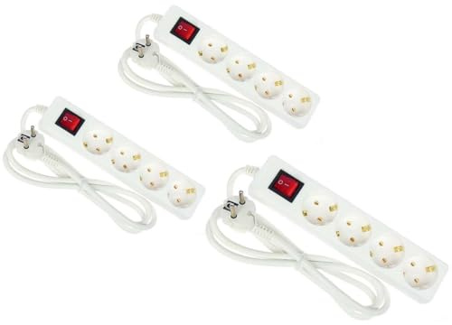 3 x G-L-T 4-Fach Mehrfachsteckdose mit Schalter Weiss Steckdosenleiste, Steckplätze 45 Grad gedreht, Kabel 1,4m, Steckerleiste