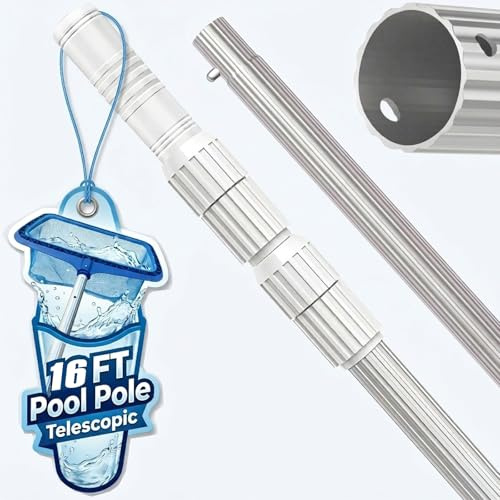 ROMIVO Barra Telescópica Piscina Aluminio 3 Piezas Regulable 1,4-4,8m, Poste Limpieza Estable & Robusto (1,2mm) para Red Skimmer, Recogehojas, Cepillo, Cabezal Succión