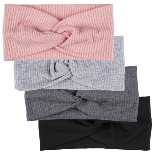 Baumwolle Stirnband Elastisch für Frühling Herbst, 4 Stück Stirnband Kinder Damen und Mädchen Warmes Stirnbands Damen Dünn Elastische Weich Stirnbänder für Sport, Yoga, Fitness & Alltag
