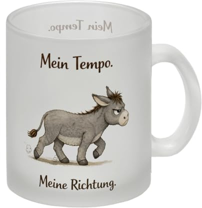 Eddi Esel Mein Tempo Meine Richtung Glas Tasse für Tierfans lustige Tasse mit Spruch für Tierliebhaber