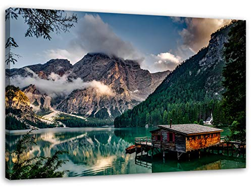 Feeby Bilder Pragser Wildsee 100x70 cm 1 Teilig Wohnzimmer Schlafzimmer Büro Flur Küche Wandbilder Leinwandbilder Modern Bild auf Leinwand Wanddekoration Kunstdruck Design Italien Berge Natur Grün