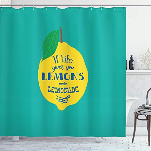 ABAKUHAUS motivational Duschvorhang, Mach Limonade, mit 12 Ringe Set Stielvoll Modern, 175x200 cm, Türkis Marineblau