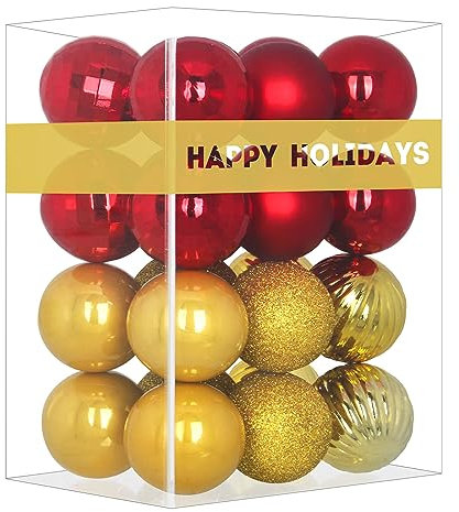 Christmas Balls Ornaments for Xmas Tree-Shatterproof Christmas Tree Decorations Large Hanging Ball Red & Gold 3.2