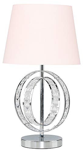 MiniSun | Modern Chrome Acrylic Jewel Table Lamp with a Pink Tapered Light Shade | Home Décor, Bedside & Desk Lamp