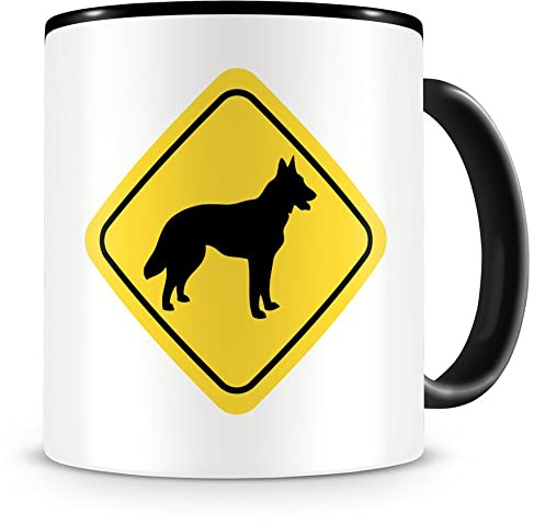 Samunshi® Malinois Warnschild Hunde Tasse Kaffeetasse Teetasse Kaffeepott Kaffeebecher Becher 300ml schwarz