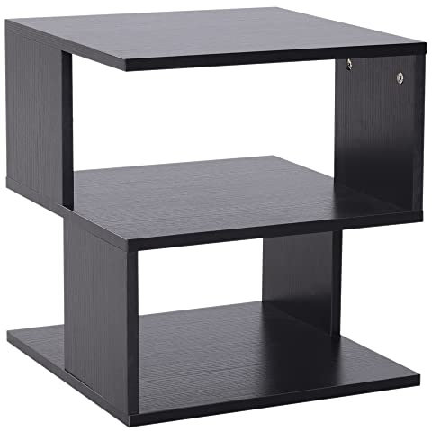 HOMCOM Side Table Square Coffee Table Modern End Table with 2 Tier Storage Shelves for Living Room, Bedroom, Black