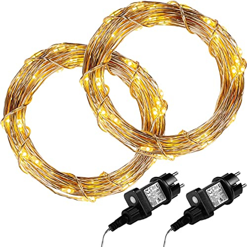 VOLTRONIC LED Lichterdraht, innen und außen, IP44, Größen- und Farbwahl, 2x 100 LEDs, warmweiß