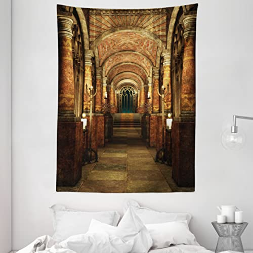 ABAKUHAUS gotisch Wandteppich, Geheimgang Mittelalter, Wohnzimmer Schlafzimmer Heim Seidiges Satin Wandteppich, 150 x 200 cm, Braun Rot