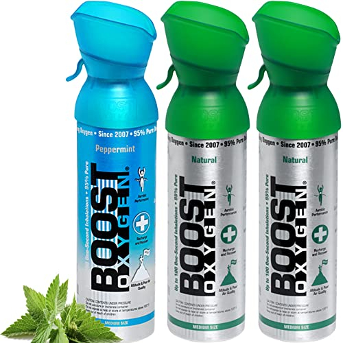 Oxígeno puro en lata – Natural Menta, 15L de oxígeno puro al 95% en 3 latas portátiles de 5L, que proporcionan más de 300 inhalaciones.