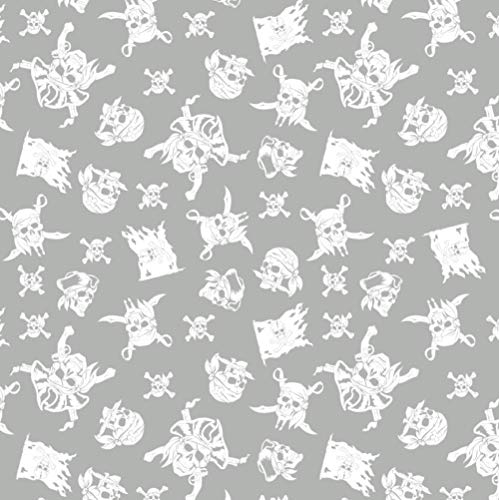 8,98€/m Totenkopf Pirat 100% Baumwolle 50x160cm Baumwollstoff Meterware Handwerken Nähen Stoff (Totenkopf Grau Weiß)
