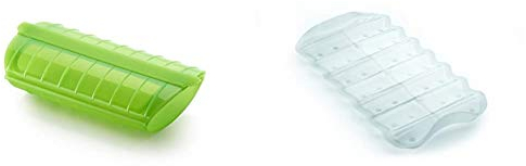 Lékué - Estuche de Vapor, 1-2 Personas, Color Verde + Bandeja multifuncion Transparente Blanca, Silicona, 19 x 10.5 x 2 cm