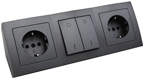 McPower - Steckdosenblock Unterbausteckdosen | Flair | 2X Schutzkontaktsteckdosen + 2x Schalter, 230V~ / 16A, Aufbau, anthrazit dunkelgrau matt