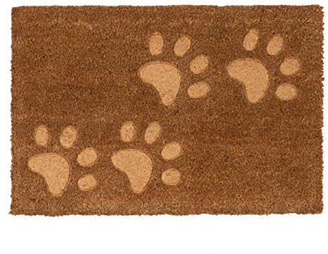 Nicola Spring Coir Door Mat - 60 x 40cm - Embossed Paw Prints - Pack of 1 - Decorative Indoor Front Door Floor Mat Entry Dirt Trapper Rug Outdoor Boot Scraper Non Slip Backing Doormat