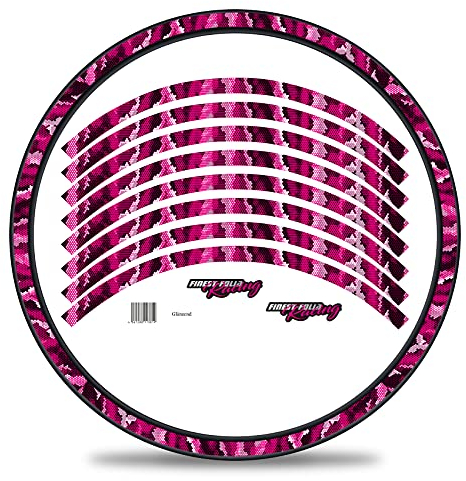 16-teiliges Set Felgenrandaufkleber Sticker für Fahrrad Felgen im Camouflage Design Komplett Set für 27 29 für Ebike Rennrad Mountainbike MTB Laufrad RX032 (Hexagon magenta, Glanz)